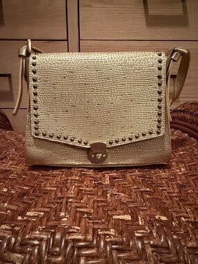 SAS Portrait Collection Crossbody Bag Textured Studded Flap Purse Neutral
